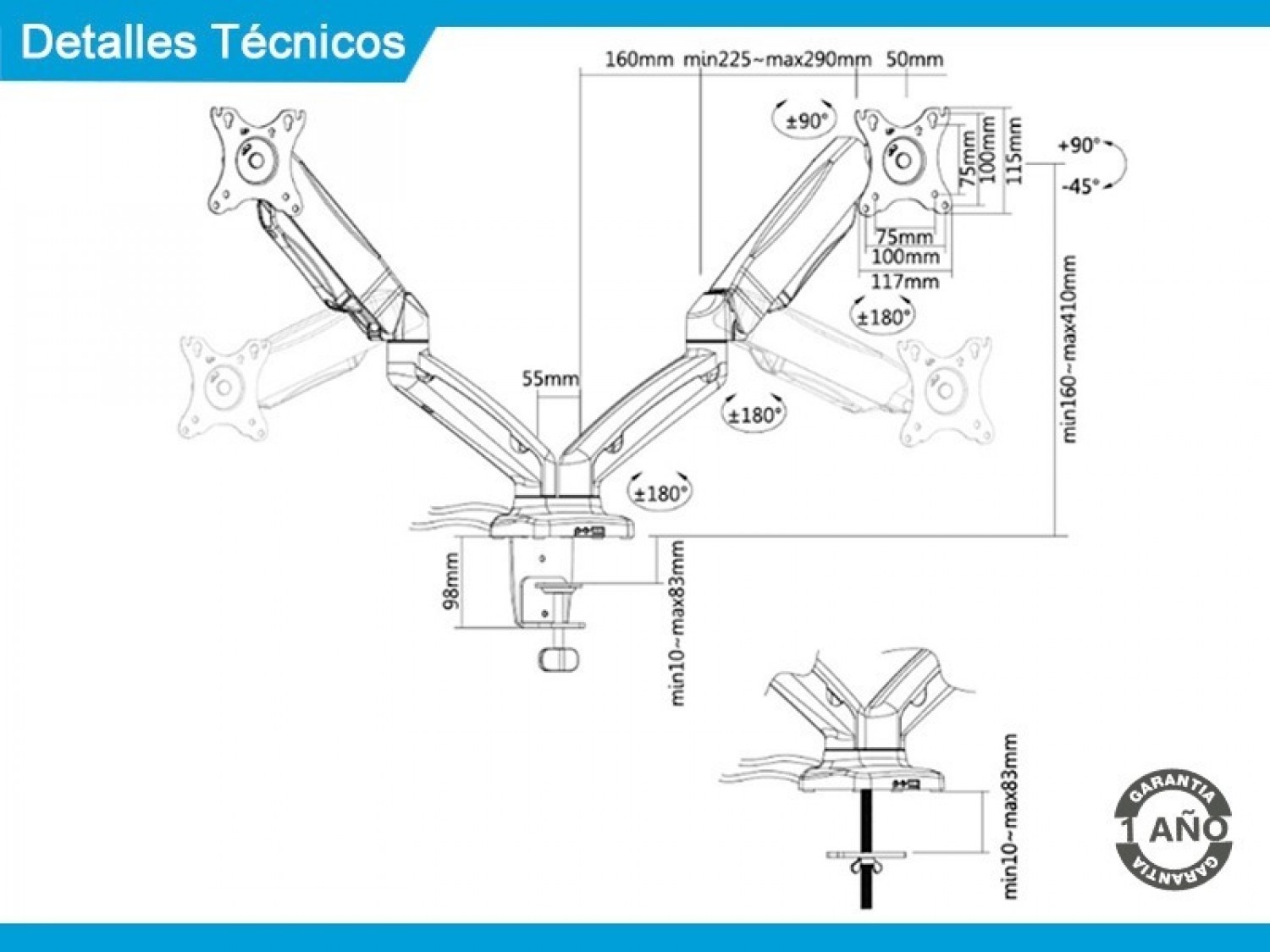 SOPORTE TV/MONITOR ESCRITORIO INTELAID 13`-27`