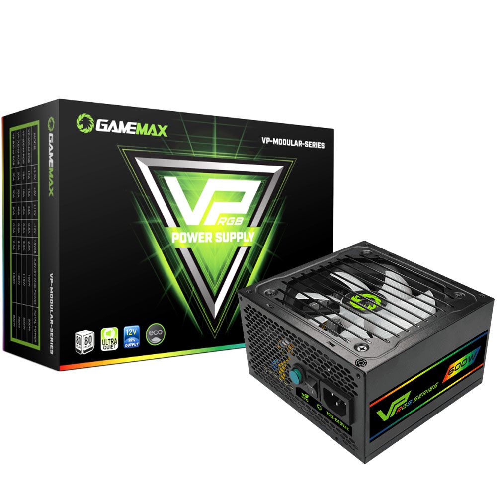 GAMEMAX VP-600-RGB 80+ Bronze Certified Power Supply 600W 3 Color RGB LED  ATX12V